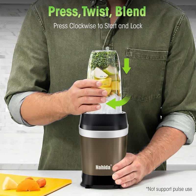 Nahida Blender for Smoothies, 1200W Smoothie Blender for Ices Crushing, Blenders with (2) 6-Fin Blades, Personal Blenders for Kitchen with 23oz, 32oz, 37oz Easy Go Cups for Juices, 1200W, Brown - Image 5